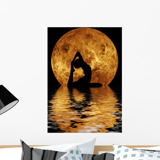 woman doing yoga on water background Wall Mural