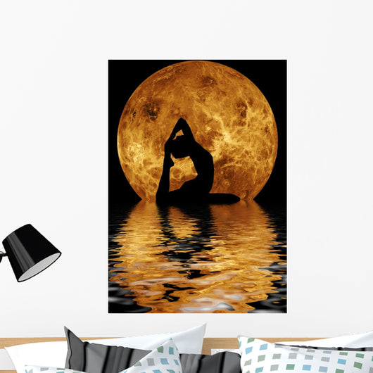 woman doing yoga on water background Wall Mural