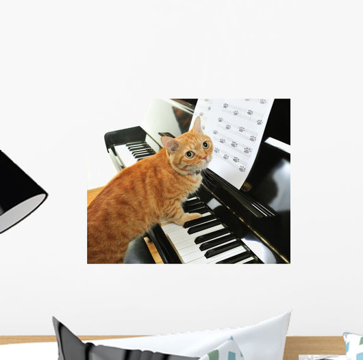 Cute Piano Cat Wall Mural