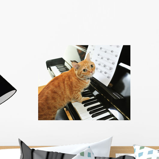 Cute Piano Cat Wall Mural