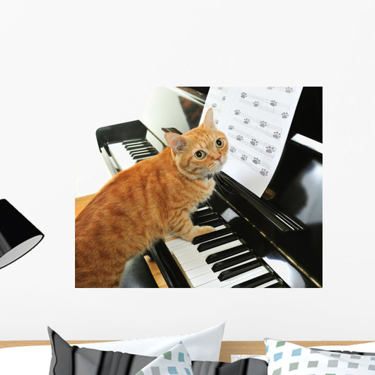 Cute Piano Cat Wall Mural