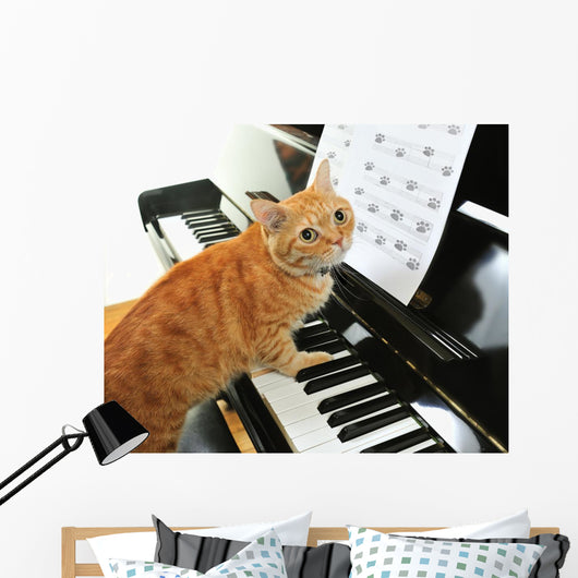Cute Piano Cat Wall Mural
