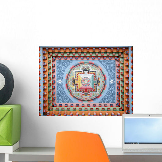 Tibetan mandala painting on monestery ceiling, Nepal Wall Mural