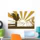 Silhouette cockerel crowing on farm Wall Decal