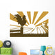 Silhouette cockerel crowing on farm Wall Decal