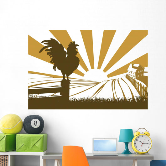 Silhouette cockerel crowing on farm Wall Decal