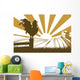 Silhouette cockerel crowing on farm Wall Decal