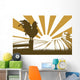 Silhouette cockerel crowing on farm Wall Decal