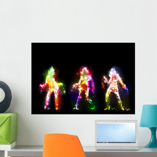 Dancing girls silhouettes, neon lights Wall Mural