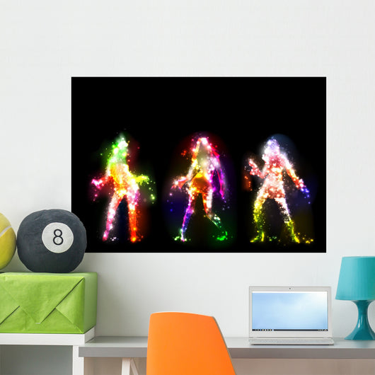 Dancing girls silhouettes, neon lights Wall Mural