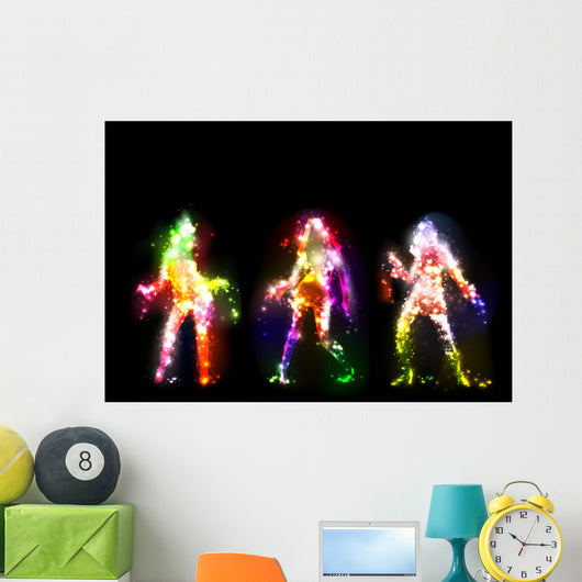 Dancing girls silhouettes, neon lights Wall Mural
