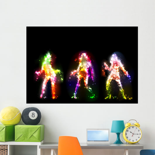 Dancing girls silhouettes, neon lights Wall Mural