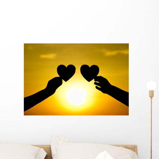 hands holding hearts silhouette Wall Mural