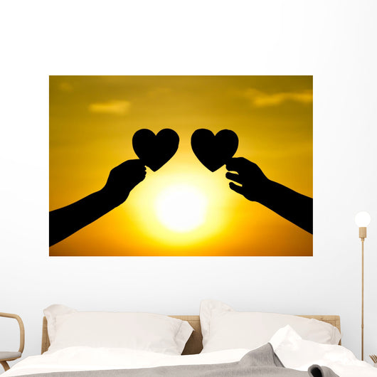 hands holding hearts silhouette Wall Mural