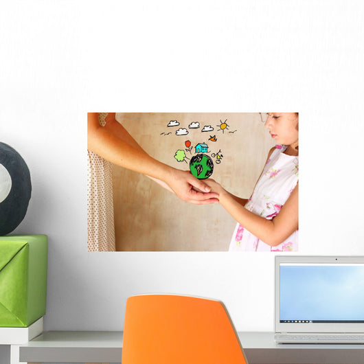 photo of mother and child holding hands and showing a better wor Wall Mural