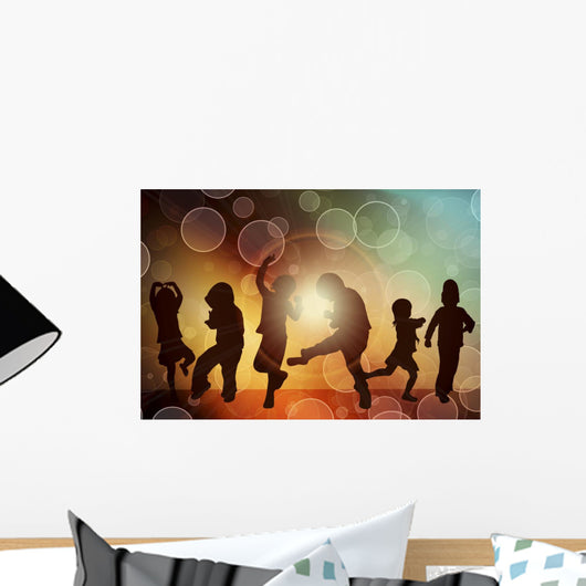 Dancing children silhouettes Wall Mural