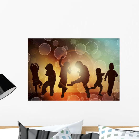 Dancing children silhouettes Wall Mural