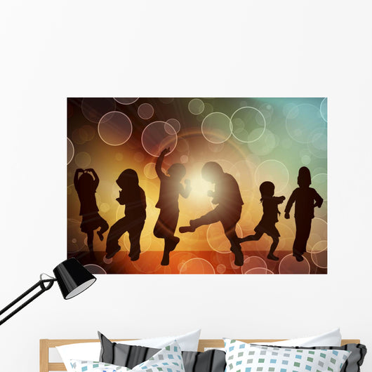 Dancing children silhouettes Wall Mural