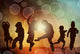 Dancing children silhouettes Wall Mural