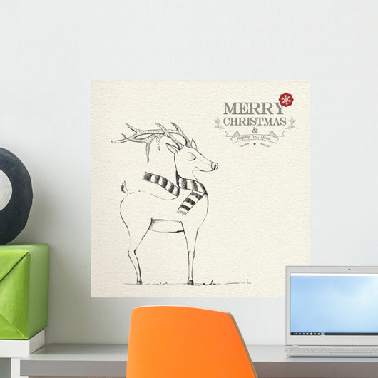 Christmas hand drawn unique reindeer illustration Wall Mural