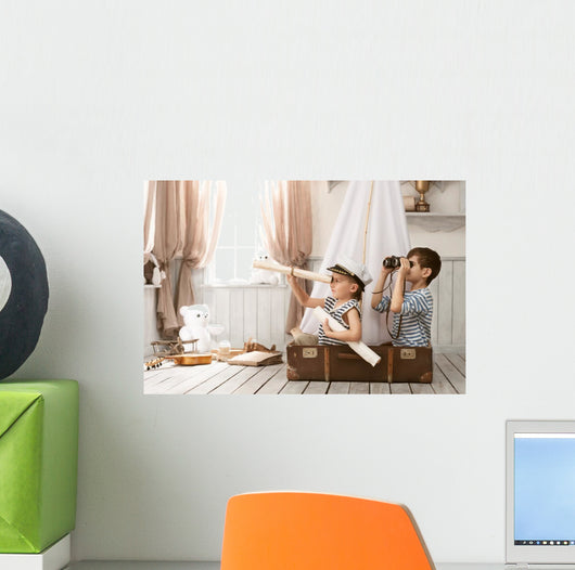 Boys in the image of sailors playing in her room Wall Mural