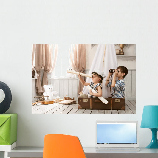 Boys in the image of sailors playing in her room Wall Mural