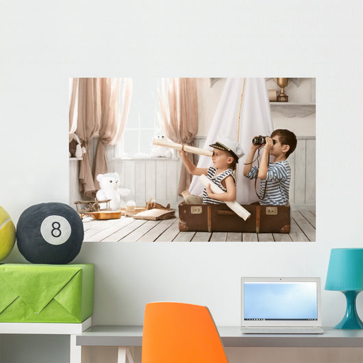 Boys in the image of sailors playing in her room Wall Mural