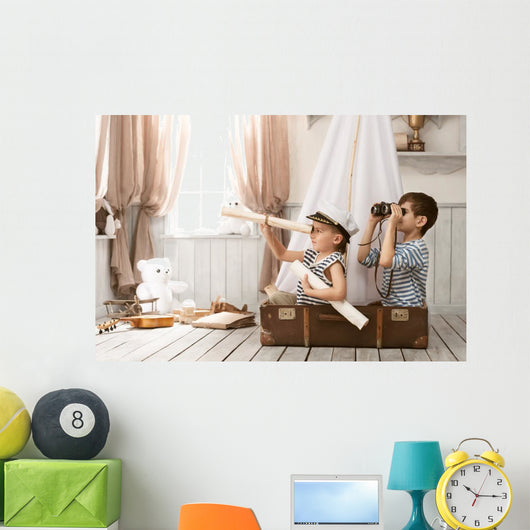 Boys in the image of sailors playing in her room Wall Mural