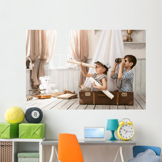 Boys in the image of sailors playing in her room Wall Mural