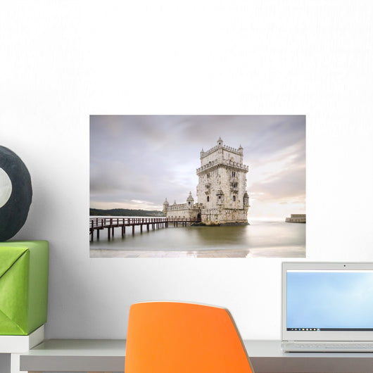 Belem Tower on the Tagus river in the sunset, famous city landma Wall Mural