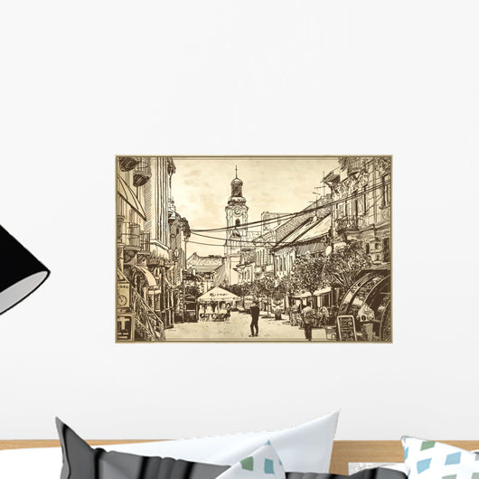 sketch vector illustration of Uzhgorod cityscape Wall Mural