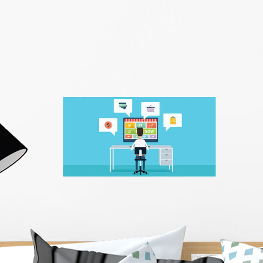 vector business online shopping and e-marketing Wall Mural