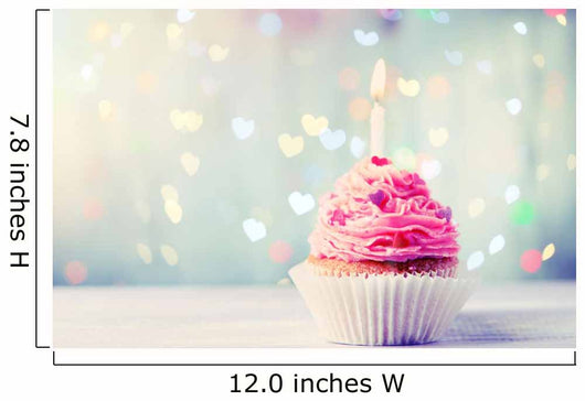 Delicious birthday cupcake on wooden table Wall Mural