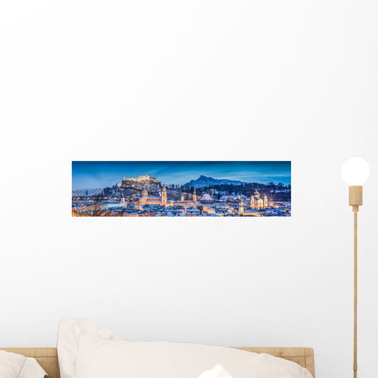Salzburg winter panorama at blue hour, Salzburger Land, Austria Wall Mural