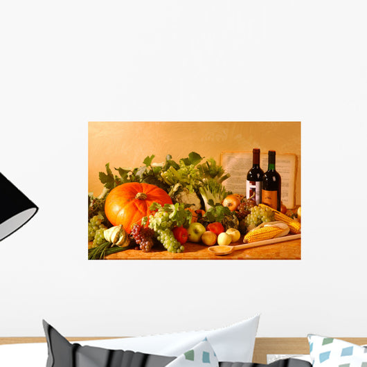 Pumpkin With Wine Fruit and Vegetables Wall Mural