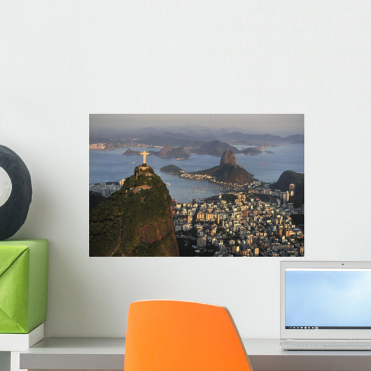 Aerial view of Christ, Sugarloaf, Guanabara Bay, Rio de Janeiro Wall Mural