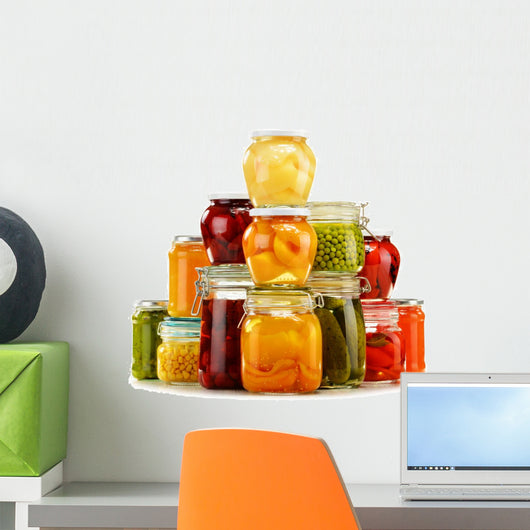 Jars with pickled vegetables, fruity compotes and jams Wall Decal