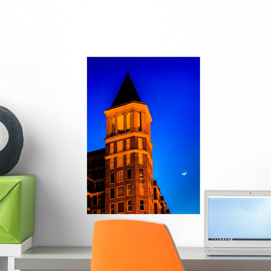 Top of the building and a moon at night in Washington, DC. Wall Mural