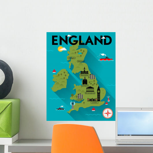 Map of England Illustration Wall Mural