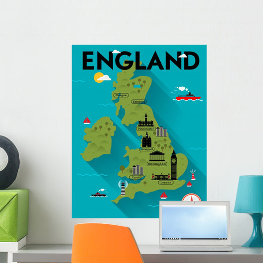 Map of England Illustration Wall Mural