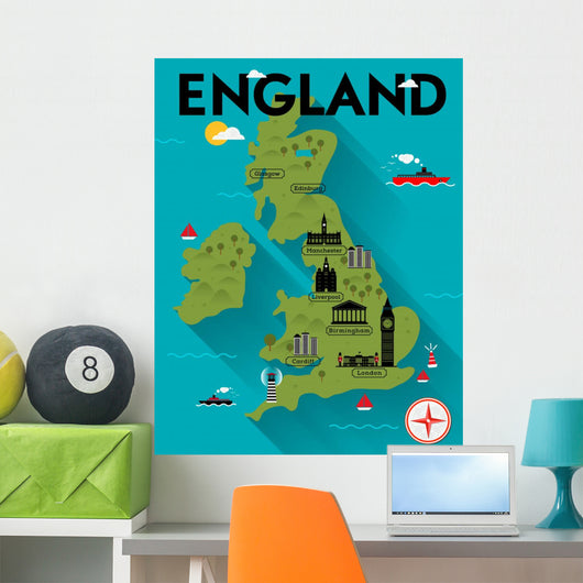 Map of England Illustration Wall Mural