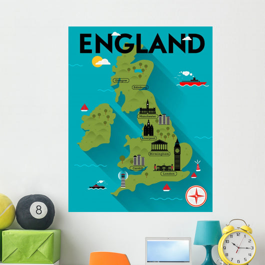 Map of England Illustration Wall Mural