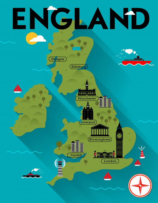 Map of England Illustration Wall Mural