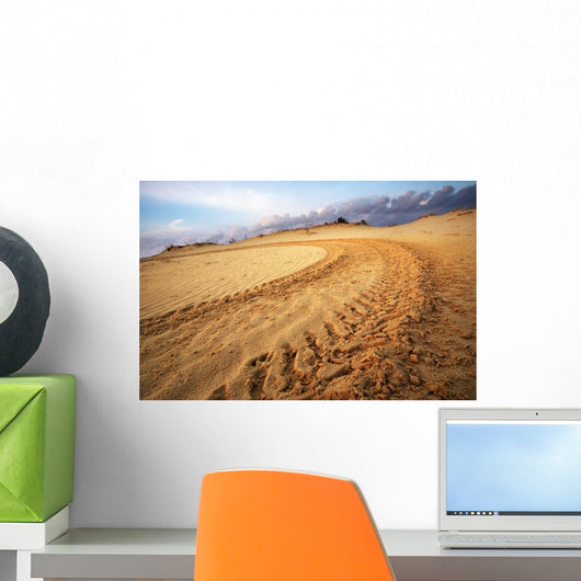 Motocross and auto sport track on blue sky background. Wheel tra Wall Mural