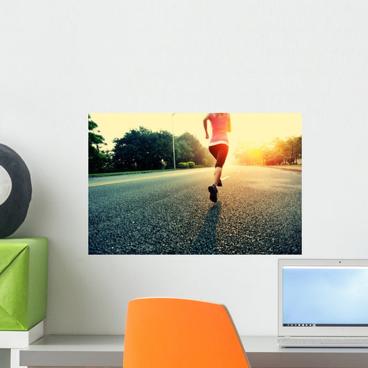 Woman Runner Running Sunrise Wall Decal