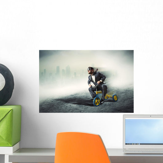 Nerdy Businessman Riding Small Wall Decal