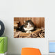 Cute cat lying with book on plaid Wall Decal