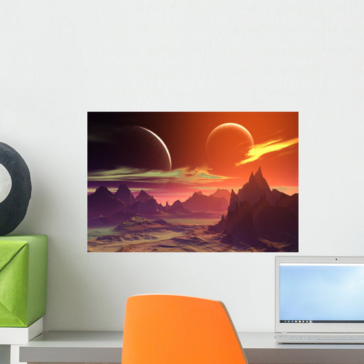 3D rendered fantasy alien planet. Rocks and moon Wall Decal