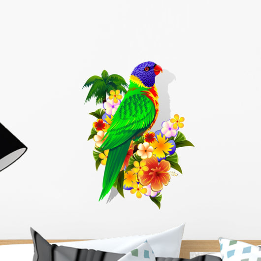 Rainbow Lorikeet on Tropical Flowers Wall Decal