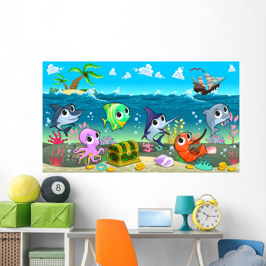 Funny Marine Animals and Ship Wall Decal